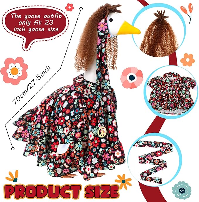 Outus Halloween Hippie Goose Outfits Funny Hippie Outfit for Porch Goose 23 Inch Holiday Lawn 70s Geese Cloth for Halloween Vintage 70s Parties Yard Garden Outdoor Decor