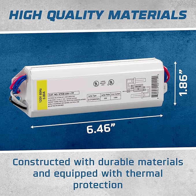 OHLECTRIC Replacement for Keystone KTEB-226-1-TP CFL Electronic Fluorescent Ballast | 2 Lamp 26 Watt & 120V Input with Rapid Start | Thermally Protected Design for Enhanced Safety and Efficiency