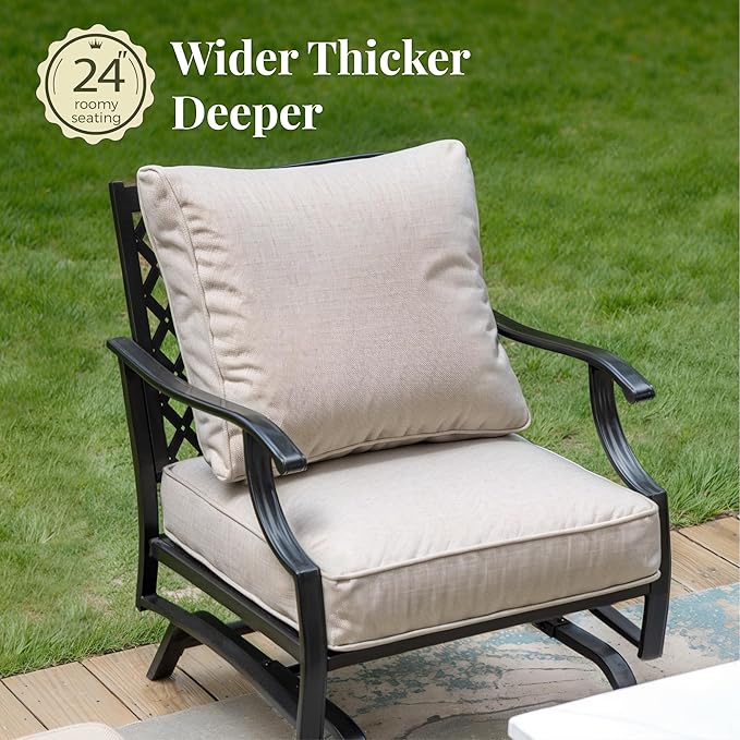 Patio Furniture Set 6 pcs, Outdoor Patio Furniture, 3-Seat Sofa, 2 Rocking Chairs, 2 Ottomans, Coffee Table and 5.75" Extra Thick Cushion, Patio Conversation Set for Backyard Deck,Beige