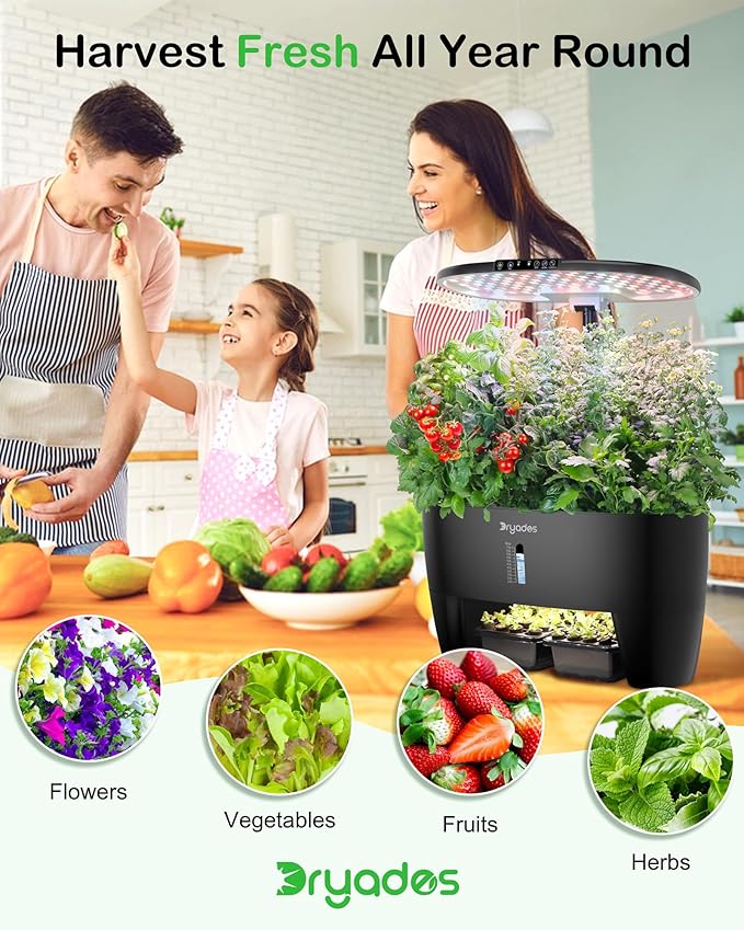 Hydroponic Growing System Kit 16 Pods, Smart Herb Garden with Sprout Mode Can Seedling in Advance & 24W Full Spectrum LED Grow Light, Indoor Garden Planter for Home/Office/School (Black)