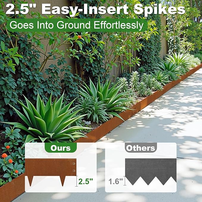 Cor Ten Steel Landscape Edging 6" H x 40" L, 6 Pack Heavy Duty Metal Garden Edging, 20Ft Pre-Rustyed Steel Edging, Bendable Metal Edging for Landscaping, Yard, Tree, Flower Bed