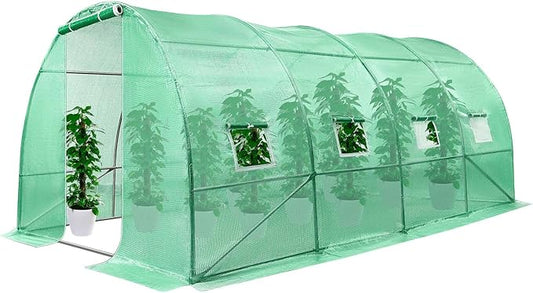 VIVOSUN 13x10x7 Ft. Large Walk in Greenhouse, Greenhouse Tunnel, Garden Plant Hot House with Green PE Cover, Roll-up Zipper Door and Window for Outdoor