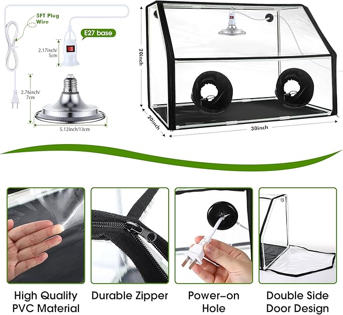 Meonum Mushroom Grow Tent and LED Growing Light Kit, 30 x 20 x 20 Inch Portable Large Still Air Box, Mycology Mushroom Growing Kit, Indoor Propagation Stations with 48 LED Mushroom Grow Lamp(Black)