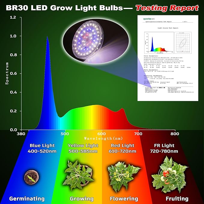 BR30 Led Grow Light Bulbs for Indoor Plants Full Spectrum,E26 BR30 Floodlight Plant Sun Grow Lamp 15W 1800lm,150-200 Watt Equivalent,Balanced Spectrum 5000K Red Blue for Seeds Greens,Flowers,1Pcs