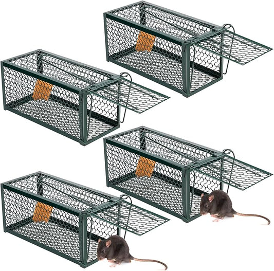 Qualirey 4 Pcs Humane Rat Trap Chipmunk Rodent Mouse Squirrel Trap Small Live Animal Mouse Voles Hamsters Live Cage Rat Cage for Mice Easy to Catch and Release (Green)