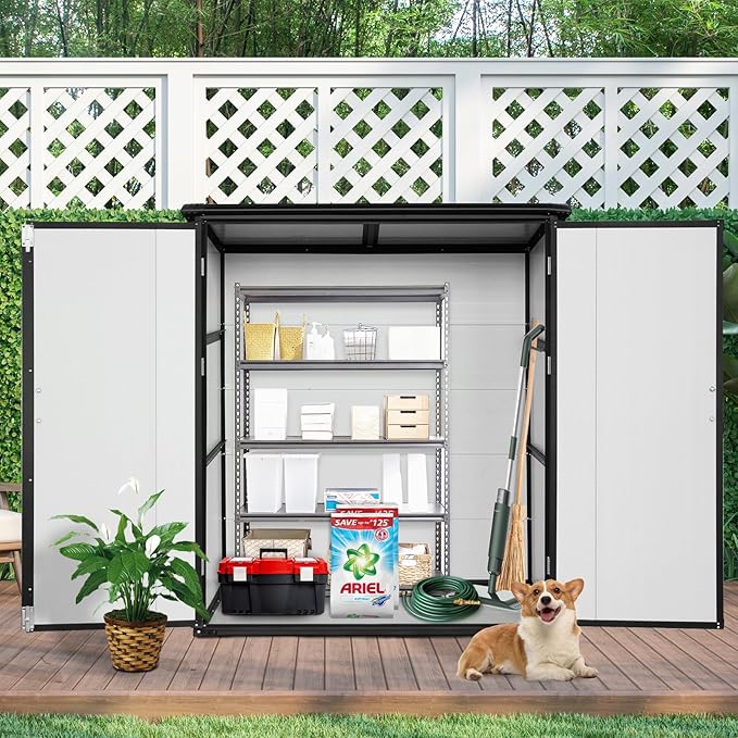 c Outdoor Storage Shed Waterproof Resin Cabinet Heavy Duty Metal Sheds, with Lockable Doors,Tool Sheds for Garden,Backyard,Lawn,Bikes and Patio Furniture,Easy Assembly,Gray