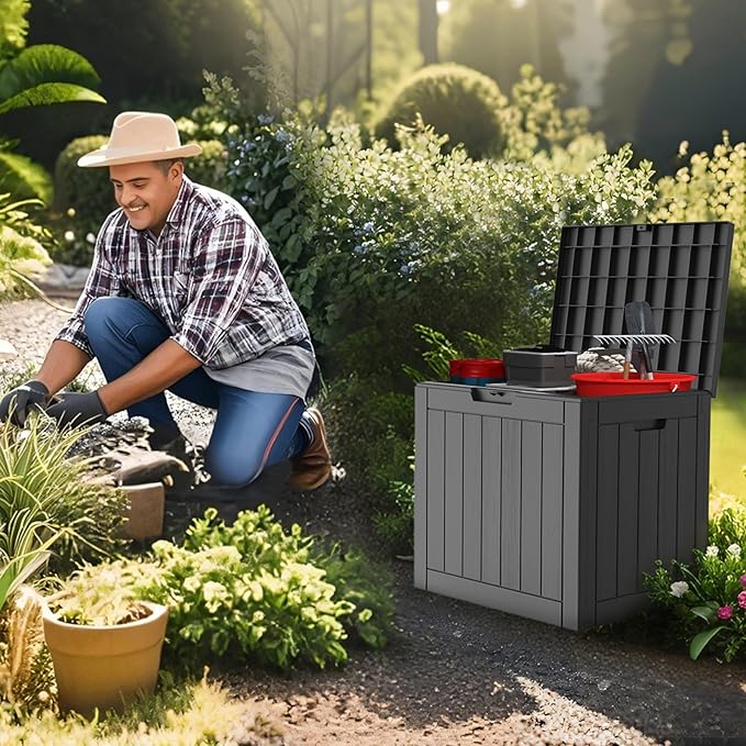 Outdoor Storage Box, 31 Gallon Waterproof Deck Box for Outdoor and Indoor, UV-Resistant Outside Storage with Lockable Lid for Patio, Pool, Garden Tools, Package Delivery, Black