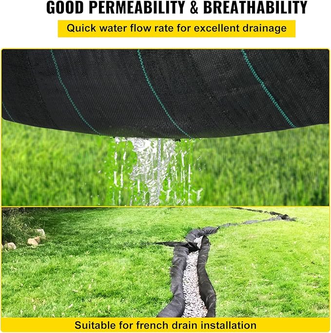 VEVOR Weed Fabric Barrier Heavy Duty, 12.5x50ft 3.5oz Weed Blocker Fabric, Woven Landscape Fabric, Garden Fabric Weed Barrier, Weed Control Fabric Ground Cover, Geotextile Fabric, Gardening Mat, Black