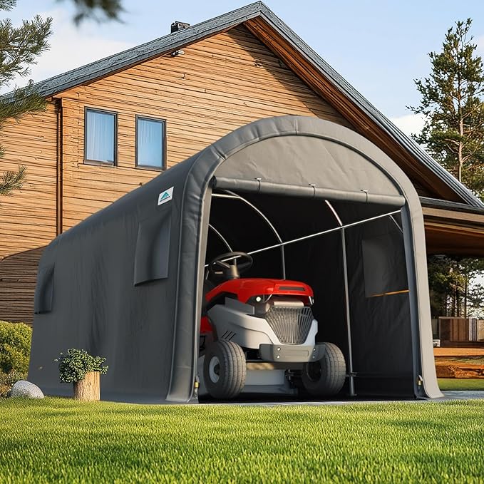 ADVANCE OUTDOOR 10x20 ft Heavy Duty Carport Outdoor Patio Large Space Canopy Storage Shelter Shed with 2 Roll up Zipper Doors & Vents for Snowmobile Garden Tools, Gray