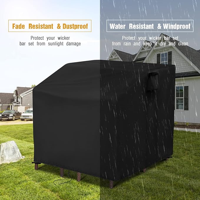 41 Inch Waterproof Outdoor Bar Set Cover, Heavy Duty Patio Bar Set Cover for Wicker Bar Table Set 41"x38"x40",Balcony Bar Set with Stools Cover