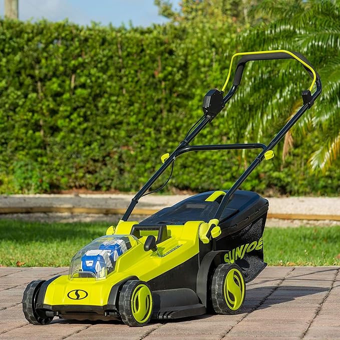 Sun Joe 24 Volt 17 Inch Mulching Walk Behind Lawn Mower with 11 Gallon Grass Catcher, 6 Position Height Adjustment, Battery and Charger, 24V-X2-17LM