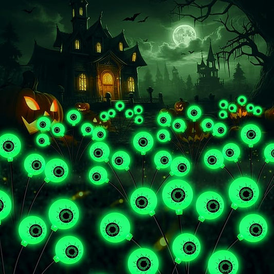 Halloween Decorations Outdoor, 6 Pack 36 LED Solar Scary Eyeball Swaying Lights, Green Solar Firefly Light Waterproof Outdoor Garden Lights for Halloween Yard Garden Lawn Party Flower Bed