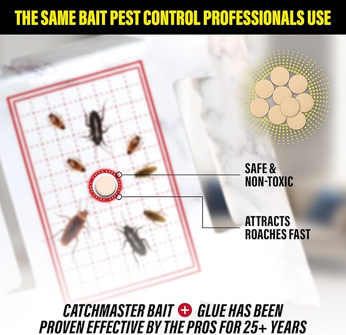 Catchmaster Cockroach Killer Trap with Non-Toxic Roach Bait Used by Pest Professionals (10-Pk) - Sticky Glue Roach Traps for House – Kitchen, Bathroom & Garage, Indoor Pest Control and Bug Catcher