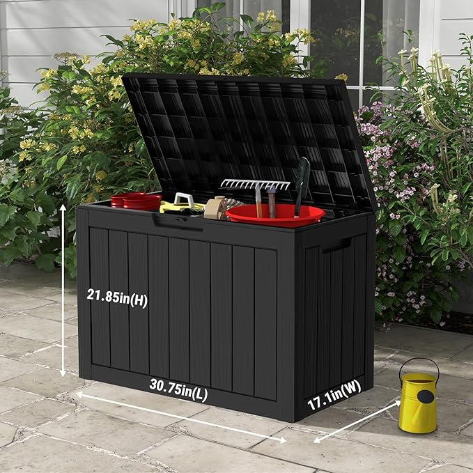 Mars Villa Deck Box, 45 Gallon Resin Indoor and Outdoor Storage Box Waterproof for Patio Furniture Cushions, Pool Supplies, Gardening Tools, Weatherproof and UV Resistant