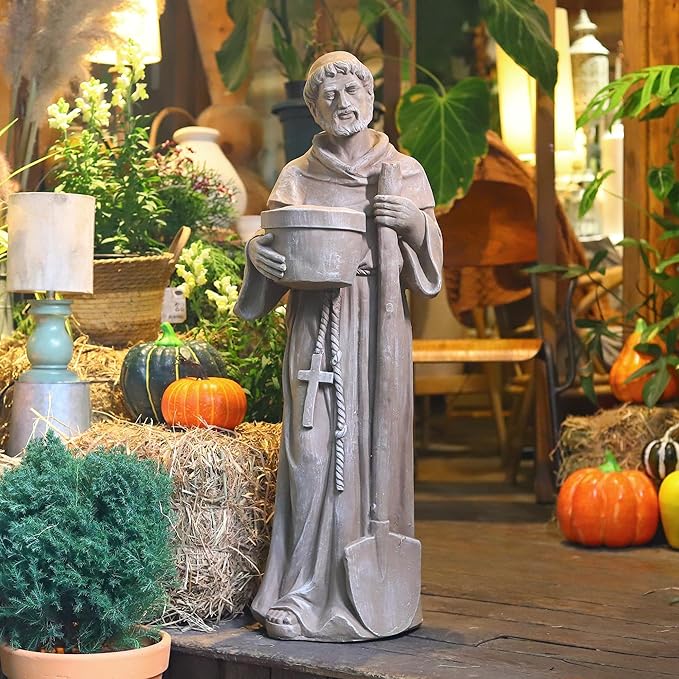 36" H Large St. Fiacre Statue Outdoor Decor for Garden Lawn Yard Porch Patio Hallway Religion Sculpture