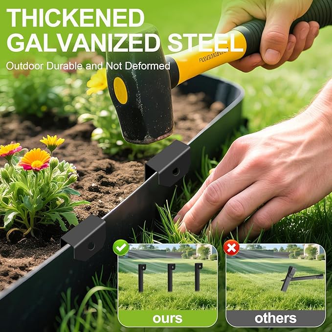 30Pcs Metal Landscape Edging Stakes,10-Inch Heavy Duty Galvanized Steel Lawn Edging Spikes,Anti-Rust Garden Stakes for Securing Plastic, Metal & Rubber Landscape Borders