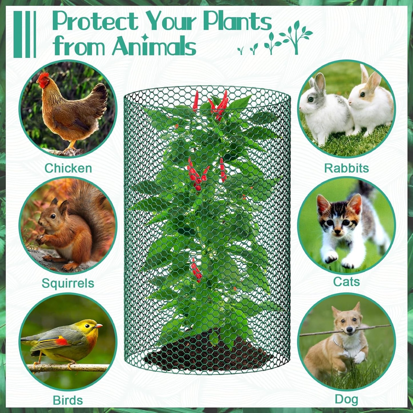 32.8ftx24In Plant Protectors from Animals,Plant Cages for Outdoor Plants,Wire Plant Protector Cage,Wire Plant Protector,Chicken Wire Cloche with Ground Stakes & Nylon Ties Protect Plants from Animals
