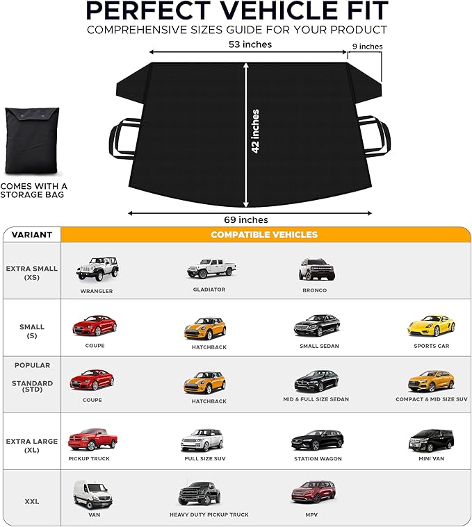 EcoNour Car Windshield Cover for Ice and Snow (69"x42") | Snow Brush and Ice Scrapers for Car (1 Pack) with Scratch Free Bristle Head | Winter Car Kit for Cars, Trucks, SUVs