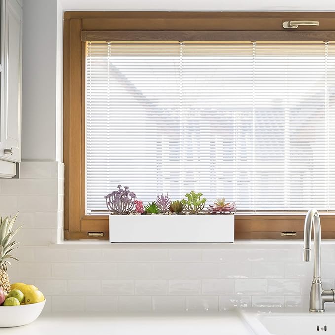 DR&Co Modern White Rectangle Planter Box, 16" Metal Planter Perfect for Succulent, Narrow Box for Table or Window Sill, Rectangular Stainless Steel Long