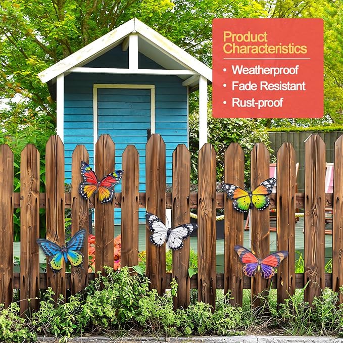 EOORAU Metal Butterfly Wall Art Outdoor Decor - 5 Pack Metal Butterflies Wall Sculpture Hanging Decor for Home Yard Patio Garden Decoration, Gifts for Mom Friends