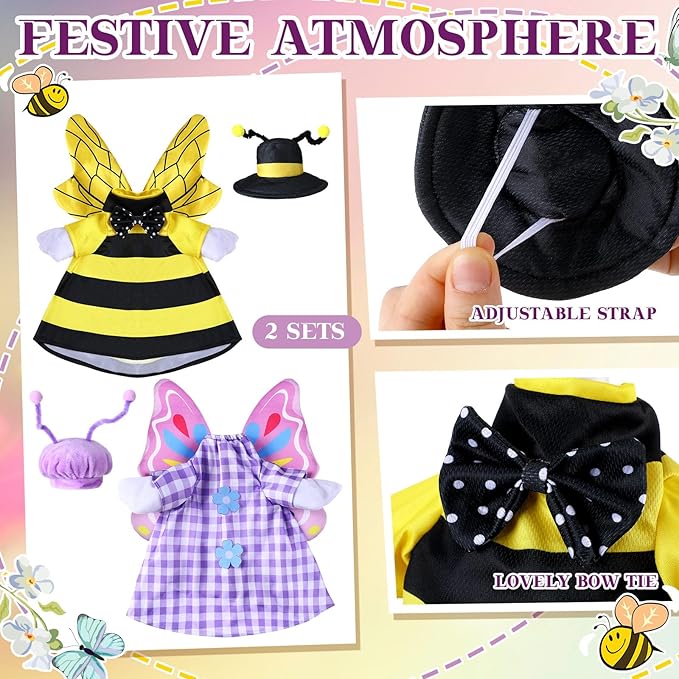 Frienda 2 Set Bee Butterfly Porch Goose Outfit Clothes for 23" High Cement or Plastic Goose, Bee Butterfly Yard Cement Geese Duck Clothes Costume for Fall Halloween Outdoor Garden Yard Patio Decor