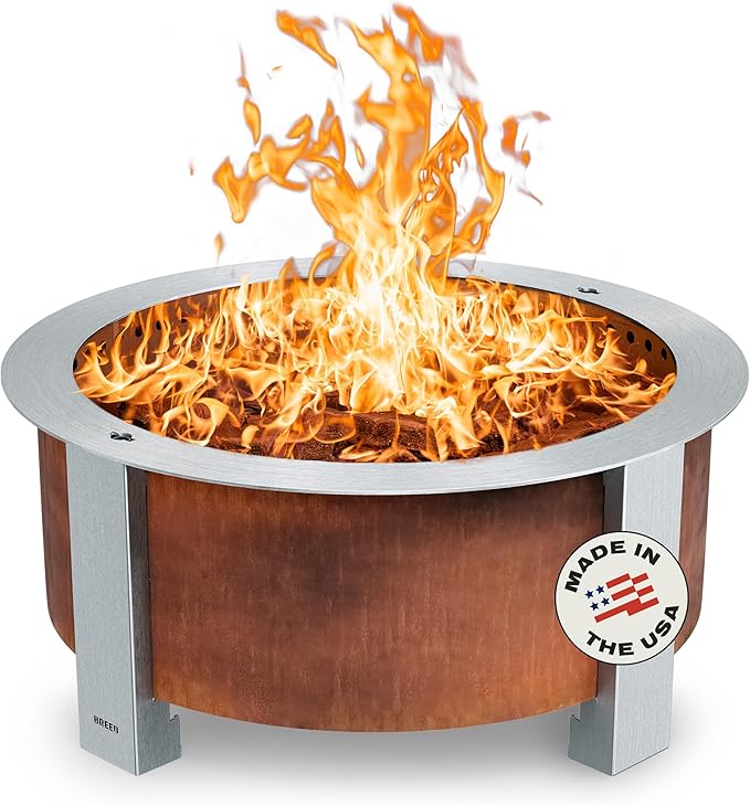 Breeo Smokeless Fire Pit (X Series 30, Corten Steel) | 34.5 inch Smokeless Firepit for Outside | 94 Pounds | Ideal for Families Compatible with Wide Range of Breeo Accessories