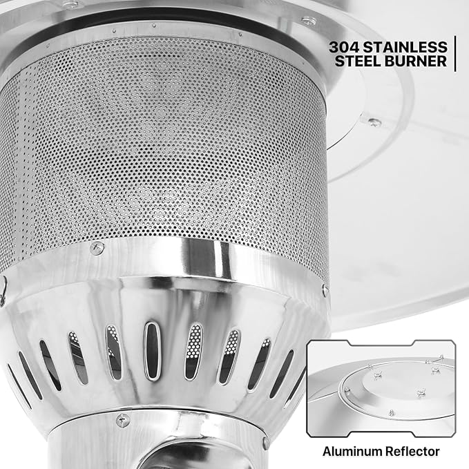 MoNiBloom 41000 BTU Propane Patio Heater with Wheels and Stainless Steel Burner Outdoor Patio Heater for Commercial Use, Residential, Garden, Backyard, Porch, Deck, Balcony (Silver)