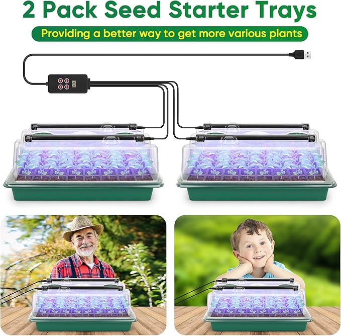 BlumWay Seed Starter Tray with Grow Light,80-Cells Seedling Tray with Humidity Dome/Indoor Grow Kit,1-24 Hours Timed Light Plant Starter Set,White&Blue&Red Grow Light