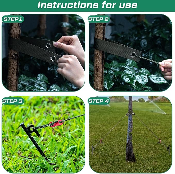 Sintuff 36 Pcs Heavy Duty Tree Stake Kits Stake and Support for Young Leaning Tree Anchor Straightening Kit, 15.8'' Support Straps, 11.8'' Steel Stakes, 13.12ft Rope(Army Green)