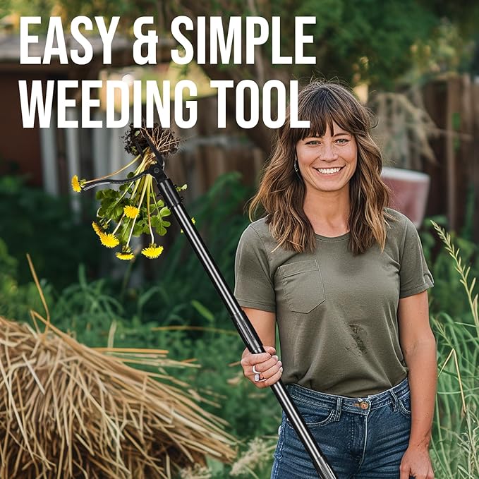Weed Puller, Stand Up Weed Puller with 4-Claw Steel Head, Long Handle Weed Remover Hand Weeder Tool Remove Root Weeds Without Bending or Kneeling for Lawn and Garden (64 inch)
