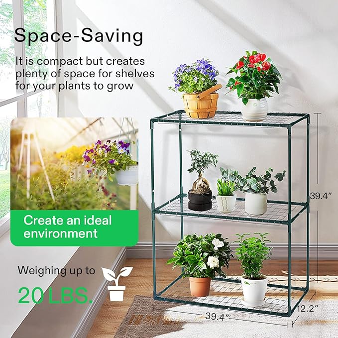 VIVOSUN Mini Lean-to Greenhouse, 6.6’ x 3.3’ x 6.9’ Portable Wall House with White PE Cover and Shelf for Compact Garden 79x39x83-Inch