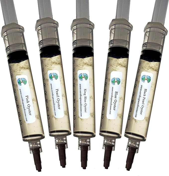 5 Pack Oyster Mushroom Liquid Cultures Starter Pack - Black Oyster, Blue Oyster, King Blue Oyster, Pearl Oyster, & Pink Oyster
