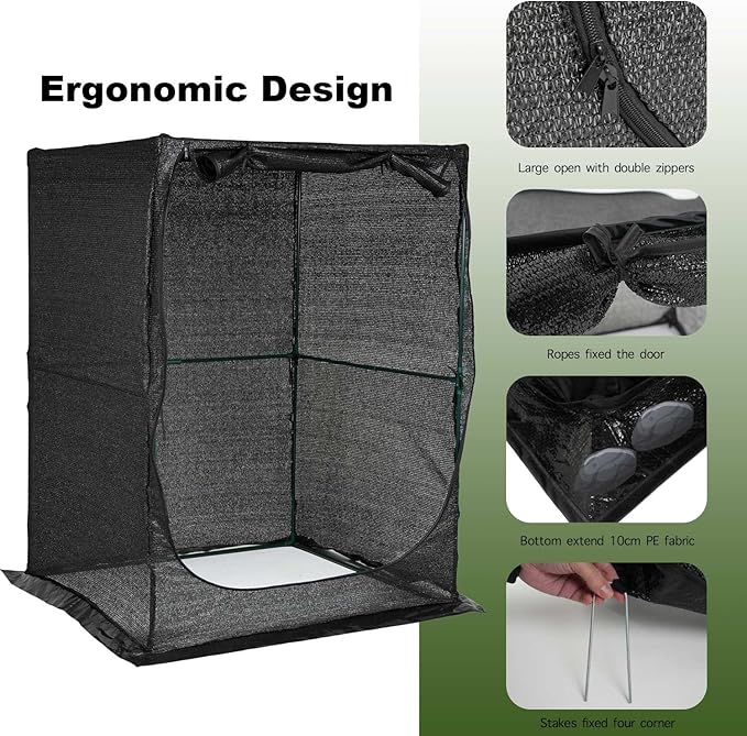 Portable Large 4'x4' Sunshade Cloth Gardening Net,Easy Set up Crops Shade Net 5.7FT Tall Cover, UV Resistant Plant 80% Sunblock for Vegetables,Fruits and Mini Flower Pot with Stakes