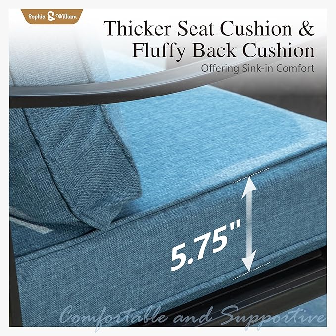 Sophia & William Patio Furniture Sets with 45" Gas Fire Pit Table Outdoor Metal Conversation Sets for 5, 2 x Swivel Cushioned Patio Sofa Chairs, 1 x 3-Seat Sofa 4 Pieces for Lawn Backyard Navy