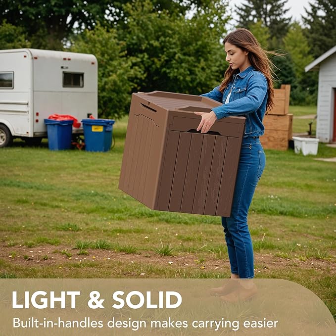 Devoko 30 Gallon Resin Deck Box Outdoor Indoor Waterproof Storage Box for Patio Furniture Pool Accessories Storage for Cushion Garden Tools (30 Gallon, Brown)