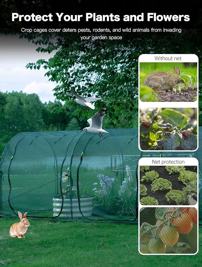 Poray Large 12.3X4FT Tunnel Plant Netting Cover,4.1FT Tall Crop Cage Tomato Netting for Vegetables&Fruits,Durable Gardening Net for Plant and Animals