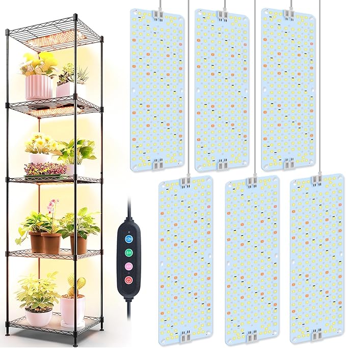 6Pack Panel Grow Lights for Indoor Plants, Seed Starting, Vegetables, Pot Plants, Bonsai with Timer, Ultra-Thin Under Cabinet & Shelf Full Spectrum LED Plant Growing Lamps, Multi-Panels Free Connect
