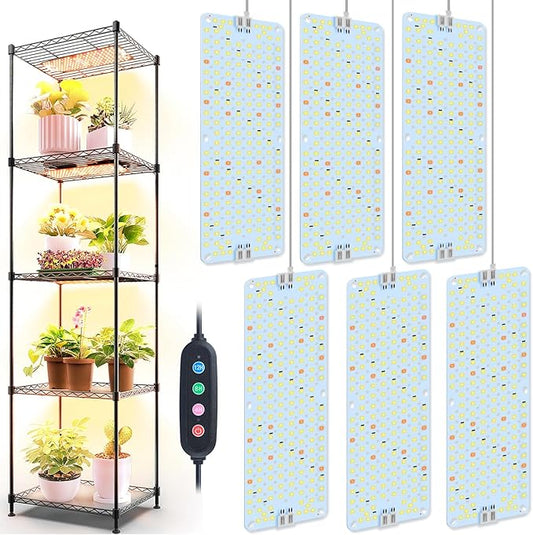 6Pack Panel Grow Lights for Indoor Plants, Seed Starting, Vegetables, Pot Plants, Bonsai with Timer, Ultra-Thin Under Cabinet & Shelf Full Spectrum LED Plant Growing Lamps, Multi-Panels Free Connect