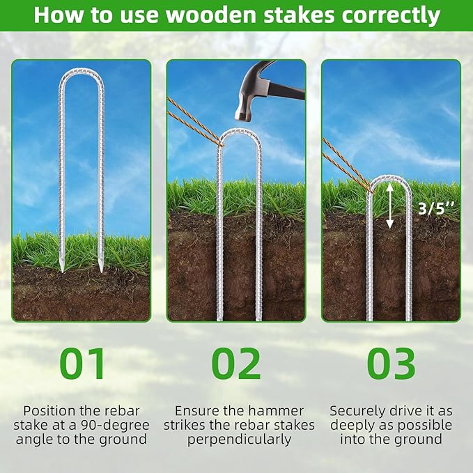 Trampoline Stakes Anchors High Wind 16inx10mm Galvanized U Hook 6pcs Rebar Stakes – Heavy Duty Ground Anchors for Trampoline,Yard & Inflatable,Landscape Metal Stakes for Outdoor Decorations