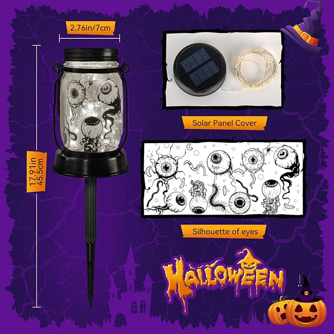 Halloween Decorations Gifts for Women/Men Halloween Eyeballs Solar Lanterns Eyeball Decorations Outdoor Lights Solar Garden for Yard, Patio,Backyard,Porch Torches Light