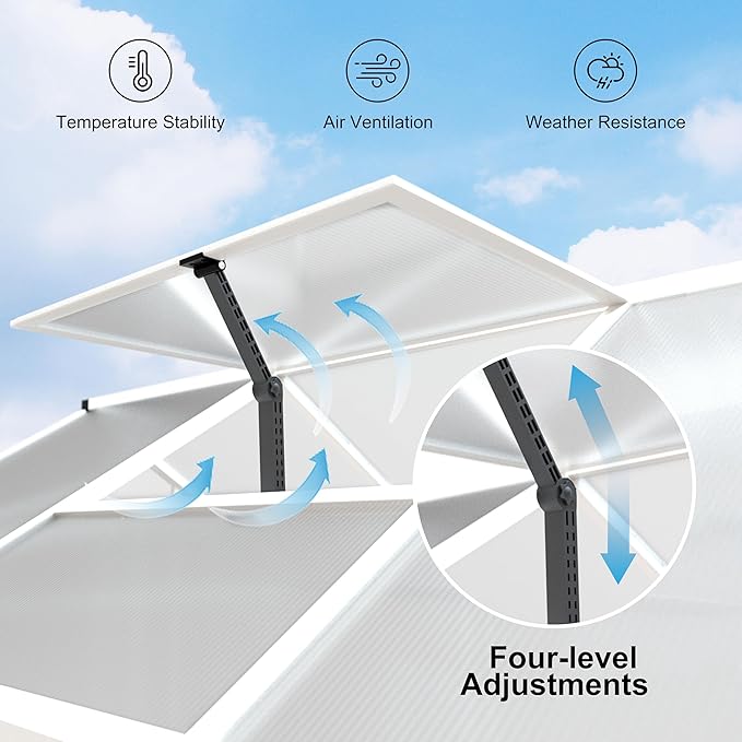 6' x10' Double-Wall Polycarbonate Aluminum Greenhouse Kit for Outdoor, Walk-in Greenhouse with Lockable Door and Adjustable Roof Vent, Backyard Garden in Winter, White