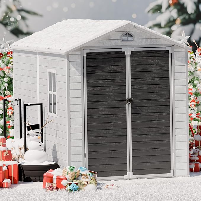 Plastic Sheds 6x8 Shed Resin Outdoor Storage with Floor Included, Waterproof Lockable Garden Tool Storage Cabinet
