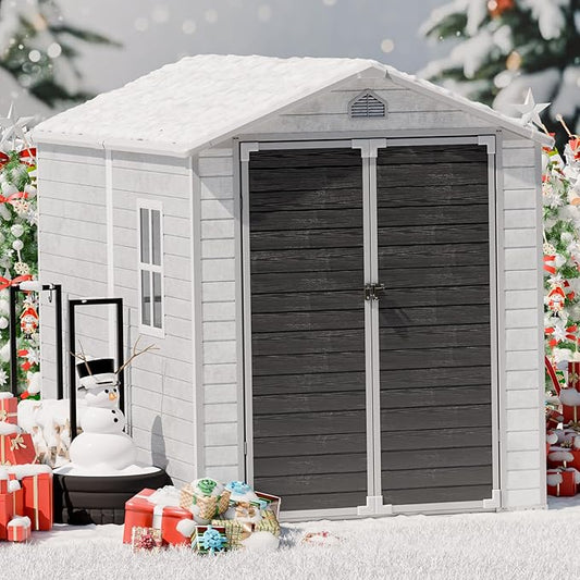 Plastic Sheds 6x8 Shed Resin Outdoor Storage with Floor Included, Waterproof Lockable Garden Tool Storage Cabinet