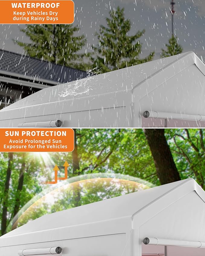 10 X 20FT Heavy Duty Carport, Portable Garage with Roll-Up Windows,Removable Sidewalls & Doors, Outdoor Tent Garage for Car,Truck,Boat