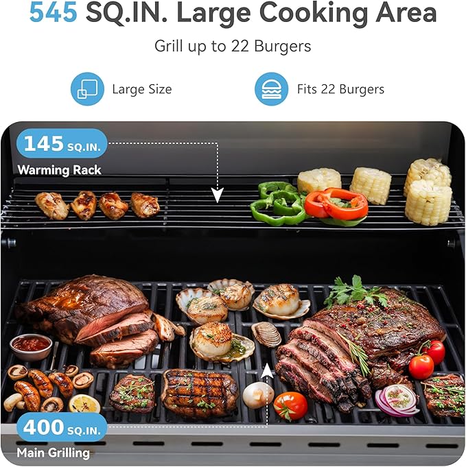 GREEN PARTY 4 Burner BBQ Propane Gas Grill with Side Burner & Porcelain-Enameled Cast Iron Grates, 545 SQIN Grilling Area 42,000 BTUs Barbecue Grill for Outdoor Cooking Garden Patio Backyard, Silver