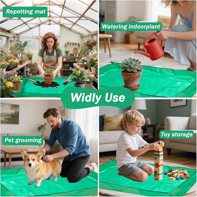 59" x 39" Extra Large Plant Repotting Mat, Foldable Large Repotting Mat for Indoor Plants, Transplanting Houseplants, Pot Out, Mix Soil and Mess Control, Gardening Gifts for Plant Lover(Green)