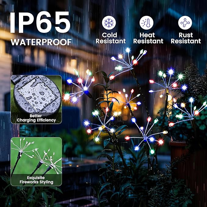 Solar Christmas Lights Outdoor, Solar Garden Decor, Outdoor Christmas Decorations, Gardening Supplies, Solar Powered Lights Waterproof for Yard Patio, Fairy Decor Firwork(3 Pack Multi-Colored)