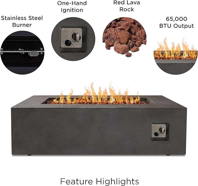 Real Flame Baltic Rectangle Natural Gas Fire Table, Glacier Gray