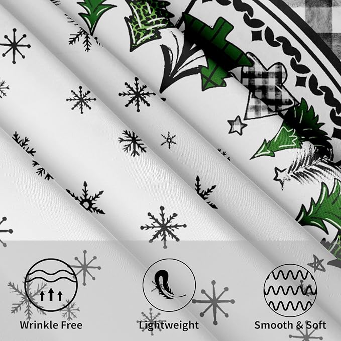 Giwawa Christmas Round Tablecloth 60 Inch,Green and Black Buffalo Plaid Xmas Trees Snowflakes Theme Country Reusable Wrinkle Resistant Table Cover for Holiday Party Dinner Table Decor