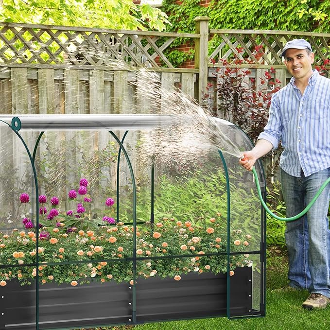 Galvanized Raised Garden Bed for Gardening Vegetables with Cover, 72.8"*37.4"*45" Outdoor Metal Planter Box Kit with Roll-Up Large Screen Windows Mini Greenhouse for Growing Vegetables Flower